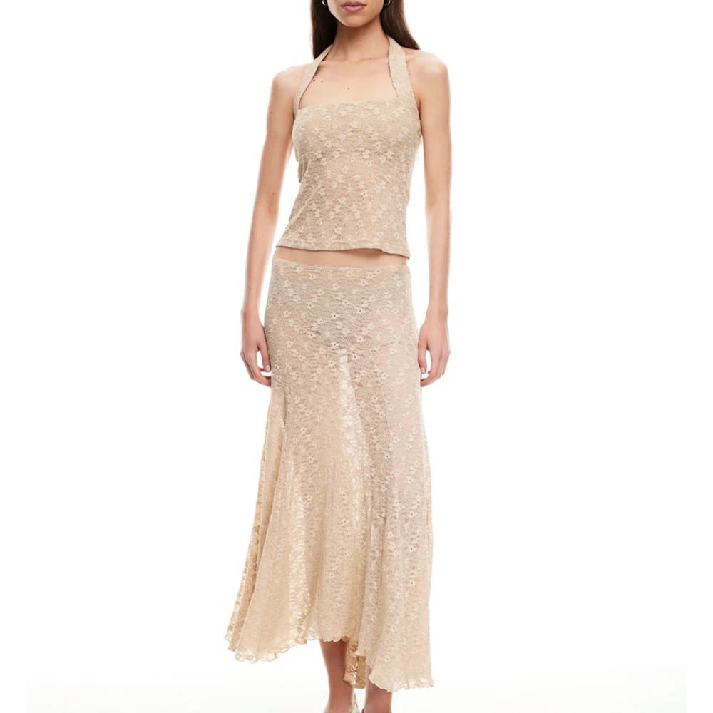 Lioness Beige Lace Midi Skirt